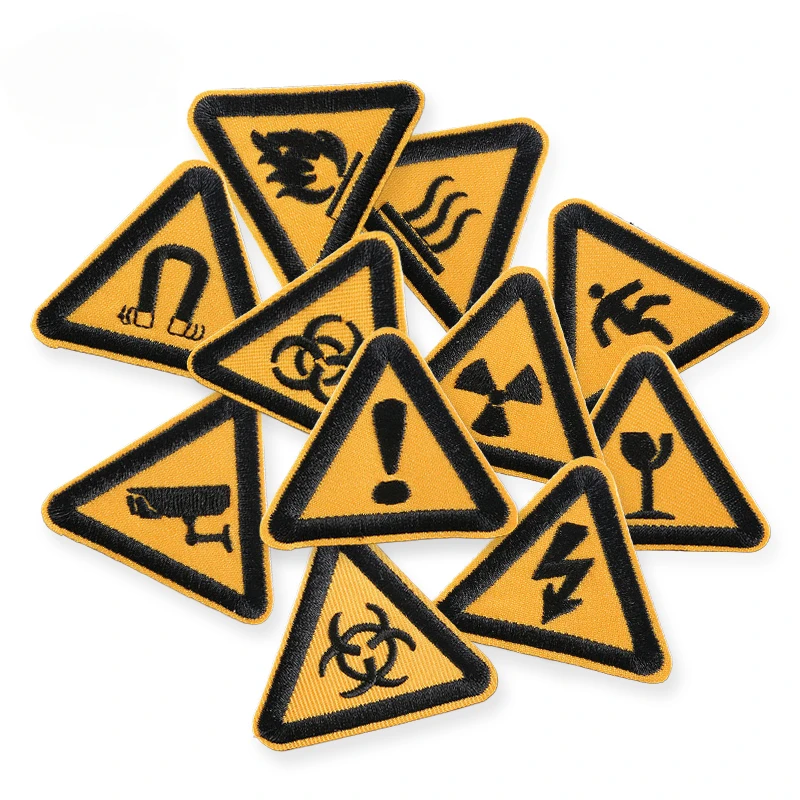 11pcs Signs Traffic Triangular Outdoor Iron On Patches For Clothing Embroidered Jacket Fabric Sewing Lot Pack Diy Coser Mochila