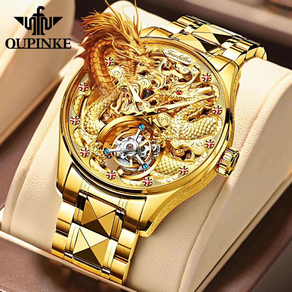 OUPINKE Powerful Gold watches for men mechanical watch automatic men watch luxury dragon watch male watch gifts