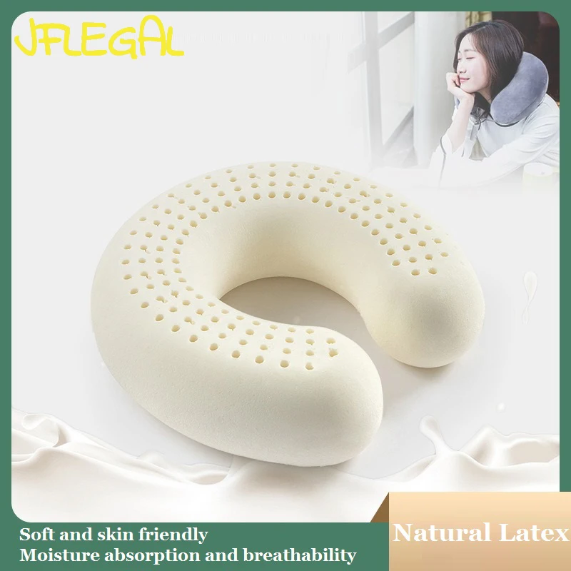 

JFLEGAL Latex Neck U-shaped Pillow Thailand 85% Natural Latex Office Nap Plane Travel Neck Pillow Travesseiro Almohada Oreiller