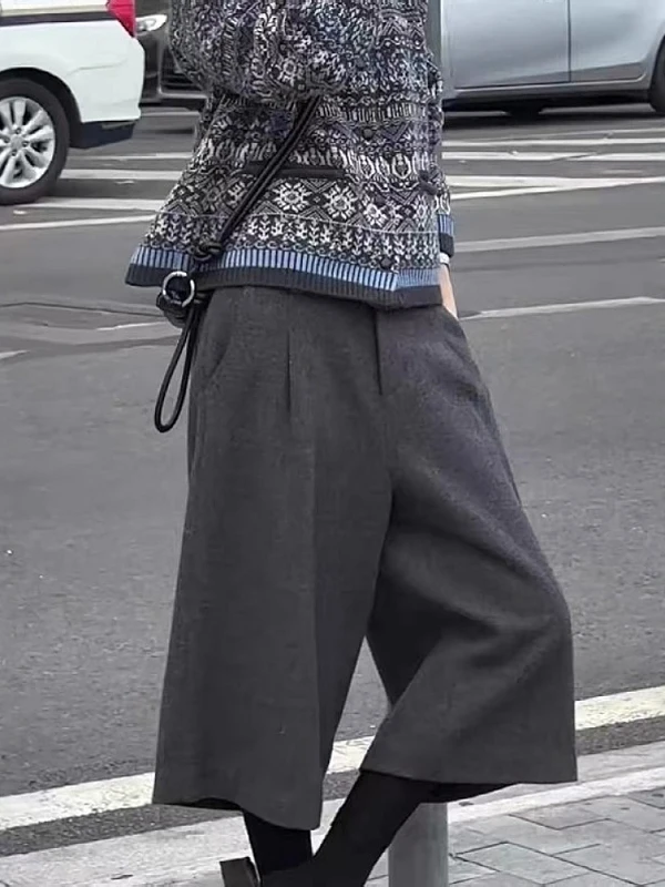 Ay Pantalones de pierna ancha de lana para mujer, pantalones informales adelgazantes de talla grande, cintura alta, corte recto, para ir al trabajo