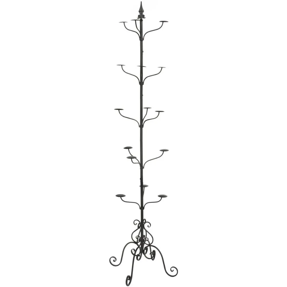 Displays2go Wrought Iron Hat and Coat Rack, Rotates, Total of 31 Hooks, Multi-Tiered, Black, 73