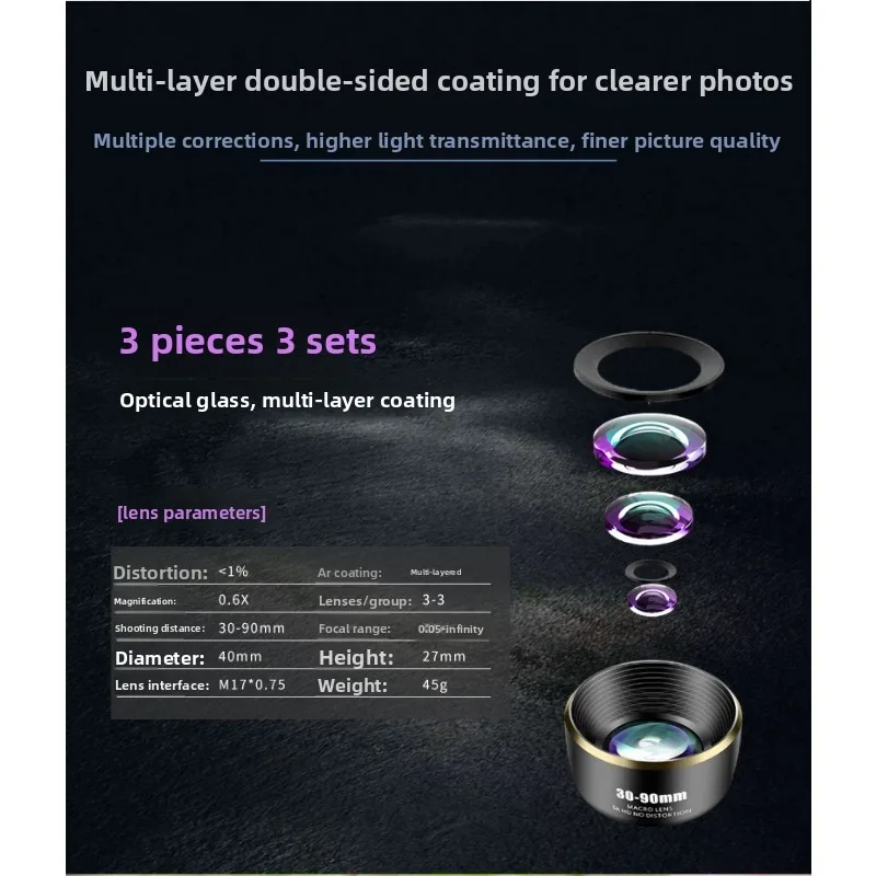 2025 عدسة ماكرو متنقلة 30-90 ملم 238 °   عدسة عين السمكة للسفر في الهواء الطلق عدسة خارجية عالية الوضوح للتصوير الفوتوغرافي بشاشة كاملة