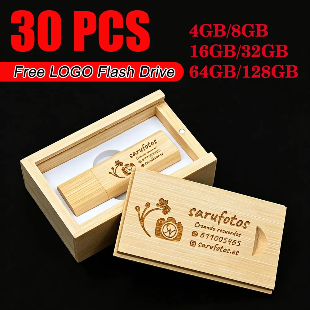 30pcs Free custom Logo Wood Small Gift USB2.0 Flash Drive 4GB 8GB 16GB 32GB Pendrive Mini Creative Pen Drive USB Memory Stick