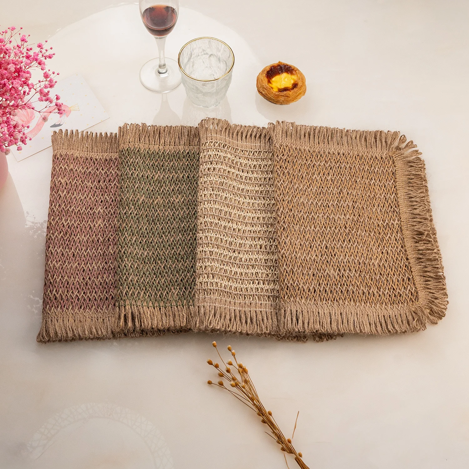 

Set of 4 Boho Woven Rectangle Table Placemats,Modern Farmhouse Table Decor for Dining Table,Square Cloth Placemats for Home