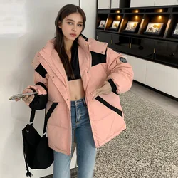 YJKDYK 2024 Winter Women's Outerwears Female Contrast Hooded Casual Bread Jacket Women's Thicken Warm Cotton Jacket Parkas