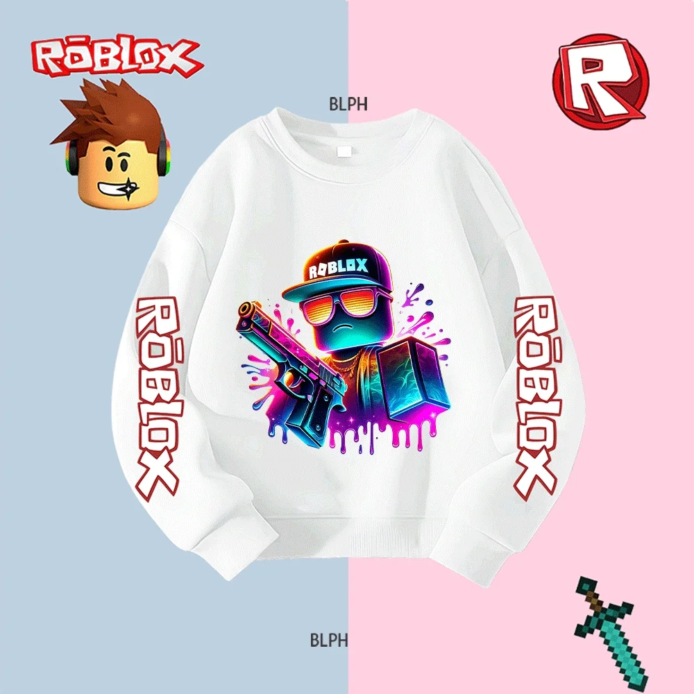 

Kids' Roblox Neon Graffiti Hoodie, Cool Cartoon Character & Gun Print, Colorful Drip Art Design Casual Streetwear Sweatshirt for