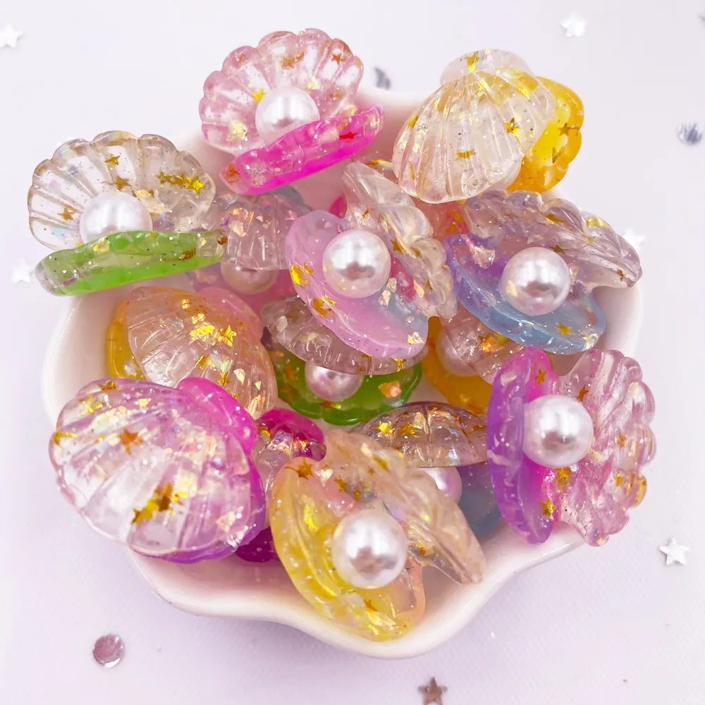 10PCS Glitter Bunte Harz 3D Offene Perle Shell Flatback Cabochon Sammelalbum DIY Zubehör Wohnkultur Figur Handwerk OM136