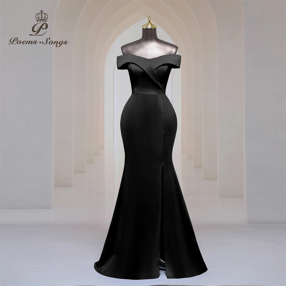 

Elegant black boat neck party dresses for women evening dresses side slits prom dress mermaid formal dresses gala special events