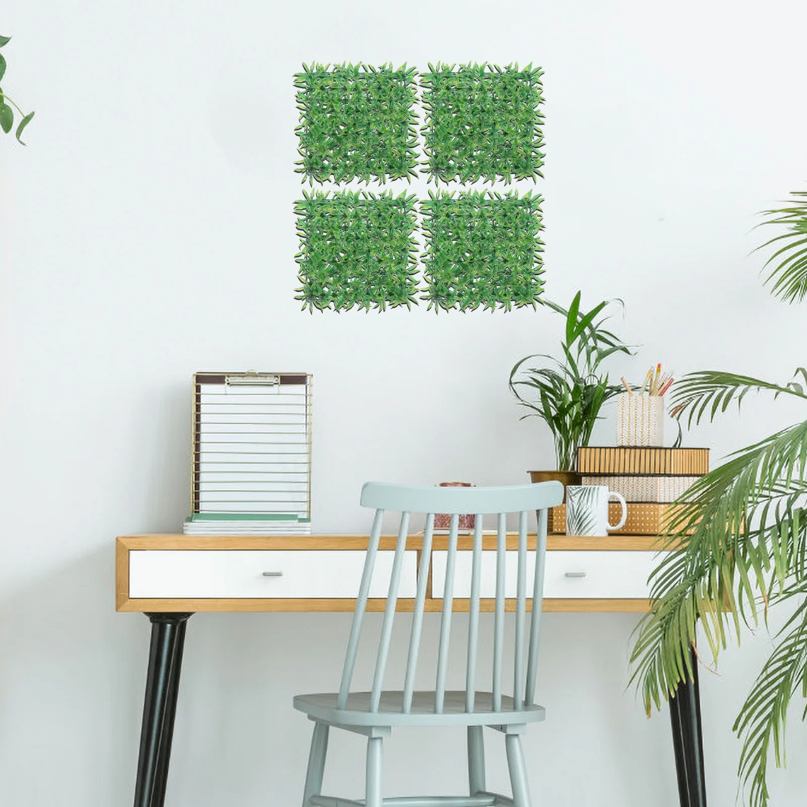 4 قطعة لوحة حائط من العشب الاصطناعي خلفية عشبية وهمية واقعية لشاشة الخصوصية الداخلية والخارجية ديكور سياج الحديقة