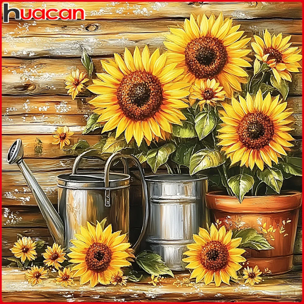 Huacan Vollquadrat Rundbohrer Diamantgemälde Sonnenblumenvase Diamantmosaik Blumenkunst Dekorative Gemälde