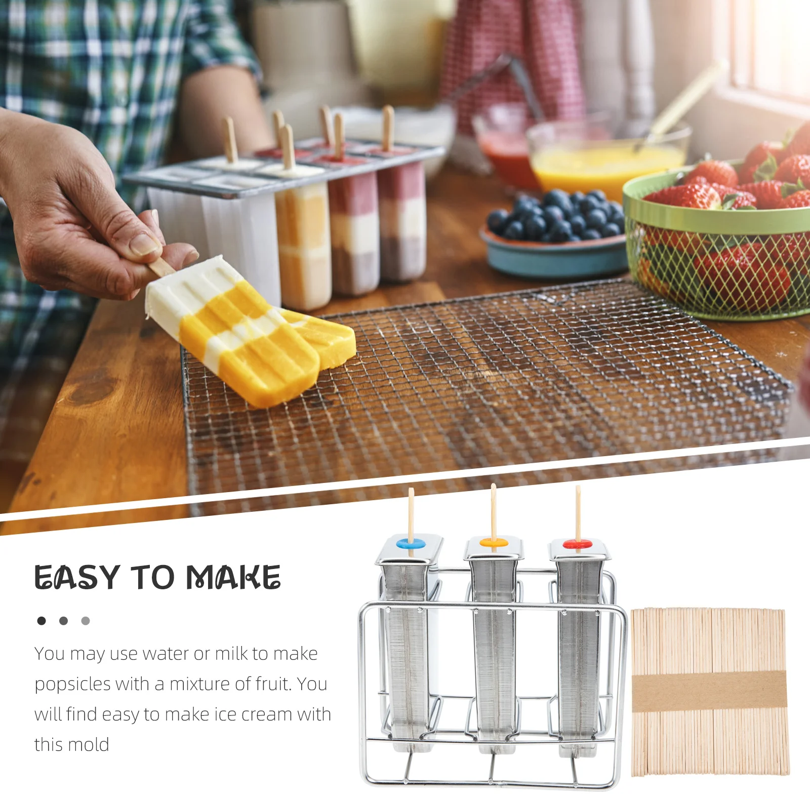 

1Set Stainless Steel Ice Cream Mold with 50 Wood Sticks Simple Popsicle Maker for DIY Summer Ice Cream Simple Popsicle Mold