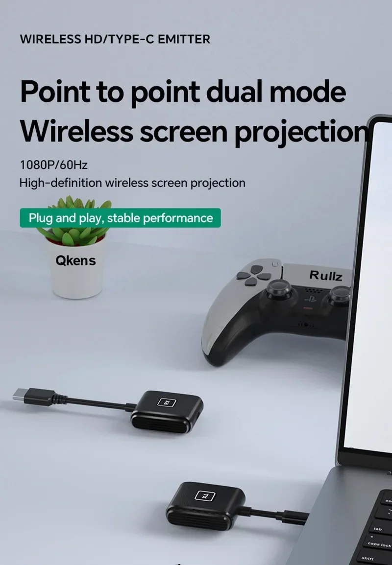 Plyisty Kit Trasmettitore E Ricevitore HDMI Wireless Type-C – Extender 50m 2.4G/5G 1080p 60Hz, Plug & Play, Per Telefono/PC A TV O Proiettore