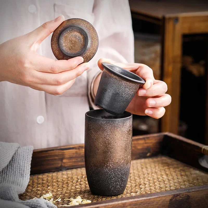 Japanese-style Retro Ceramic Tea Cup With Lid And Porcelain Infuser For Hot Tea Or Water Coffee Gift cup
