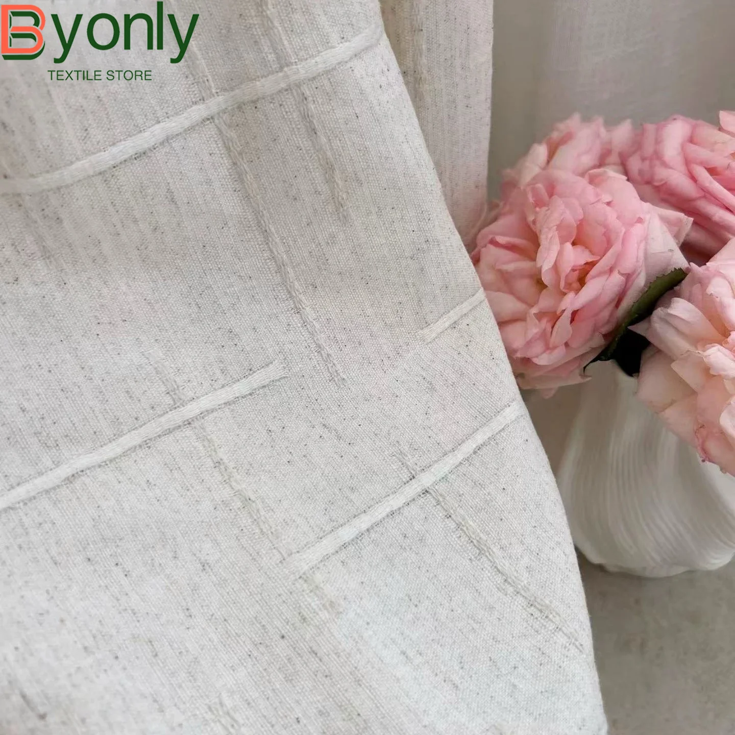 New Checkered Cotton Linen Screen Cross Jacquard Window Screen for Living Room Bedroom French Window Balcony Customized