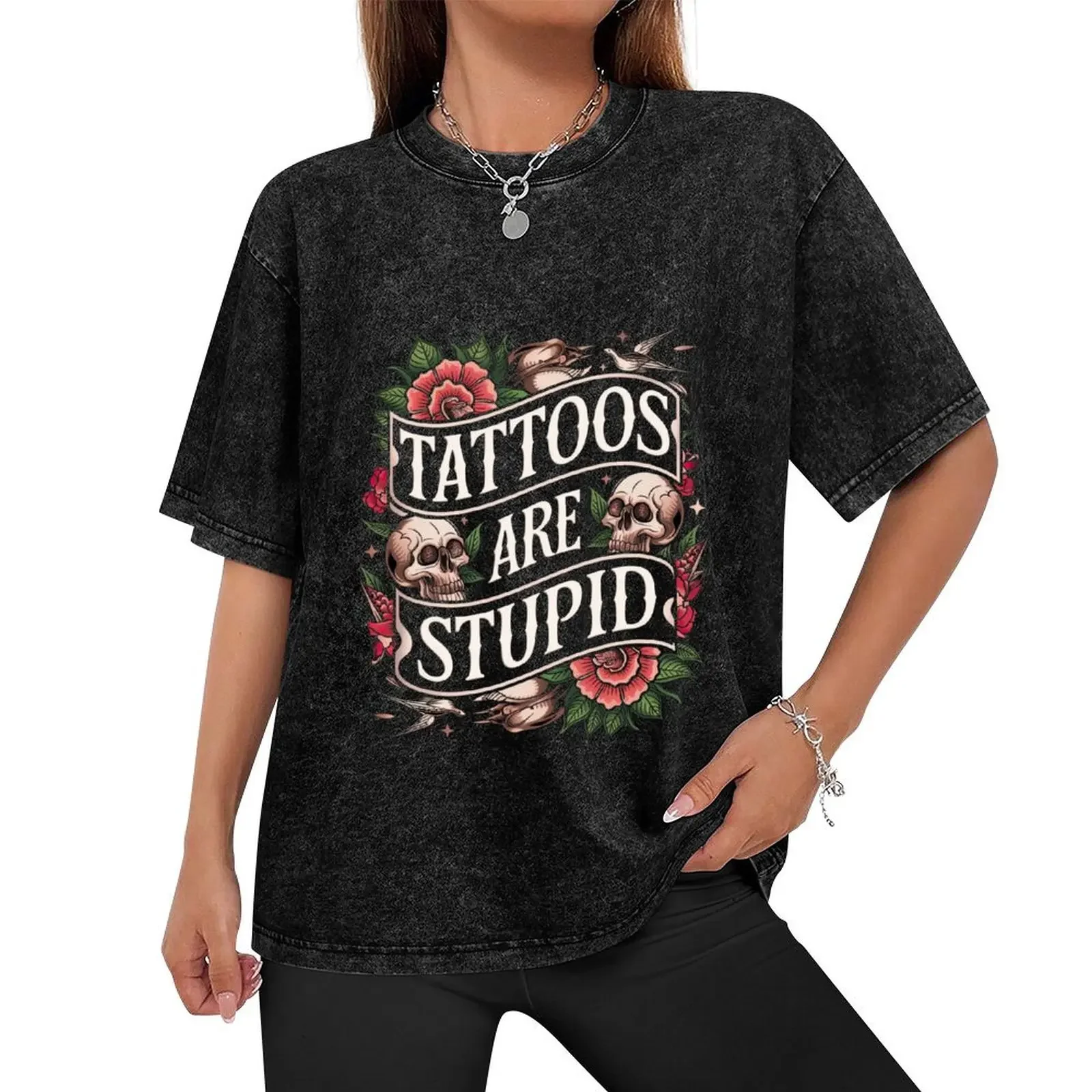 Ironic Tattoos are Stupid Sarcastic Traditional Tattoo Style T-Shirt Aesthetic clothing summer tops shirts graphic tee men