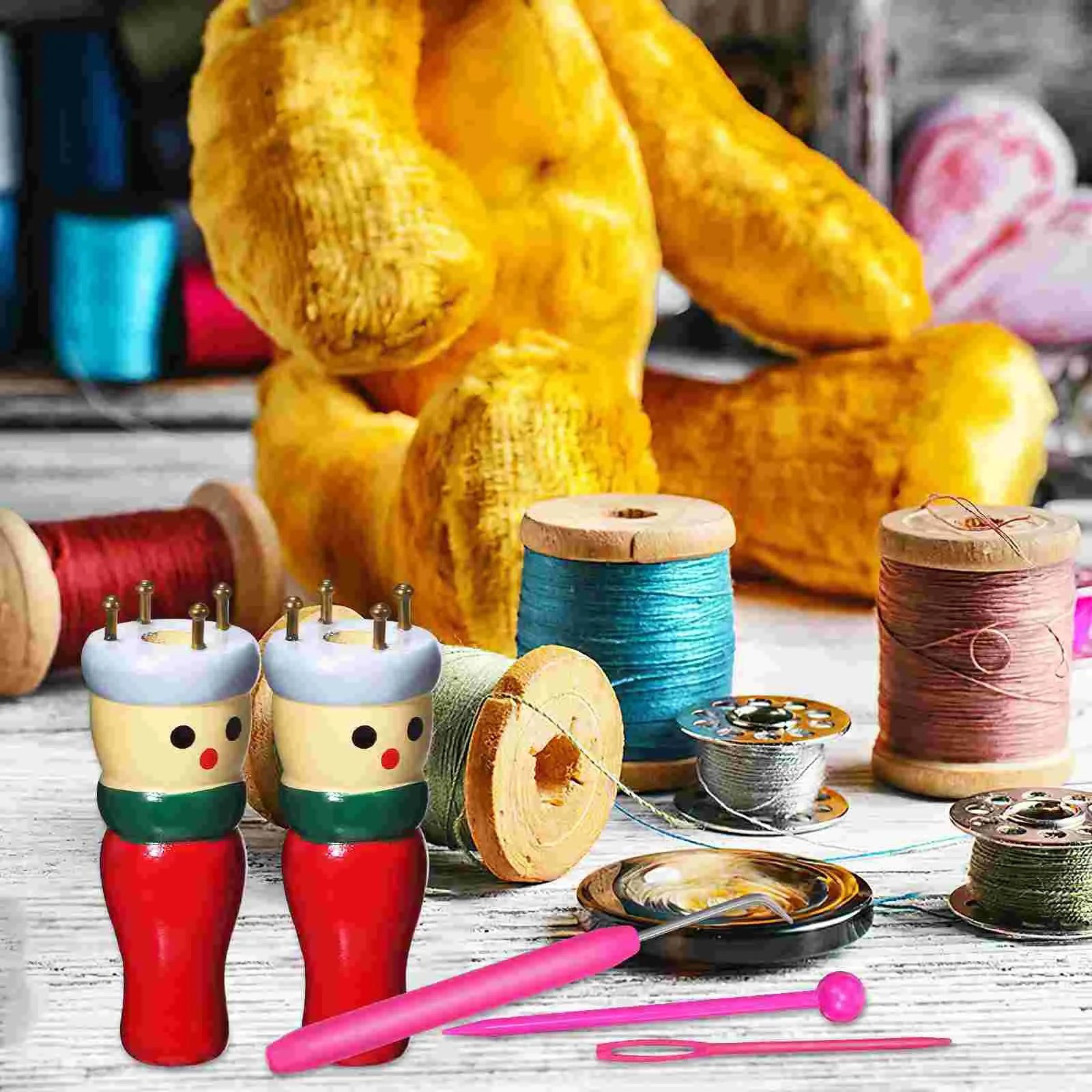 Knitting Dolly Helper Knitted Puppet Set Girl Toys Kit Baby Tricotin Wood Weaving Plaything Bead Loom