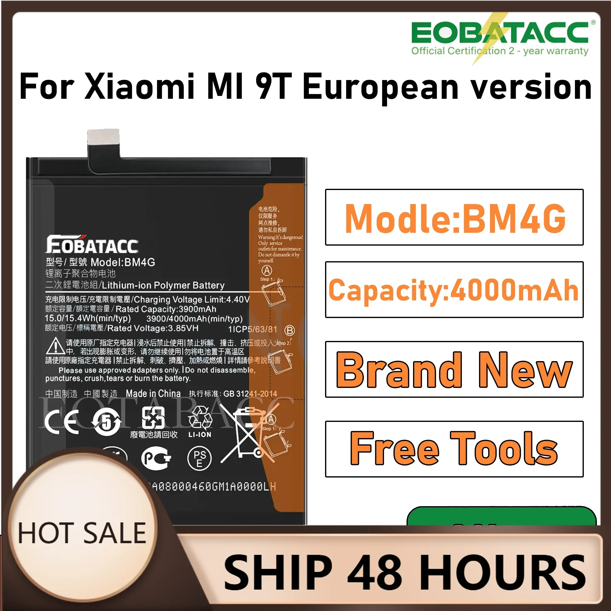 

2025 Years EOBATACC 100% New BM4G Battery For Xiaomi MI 9T 4000mAh Batteries+Free Tools
