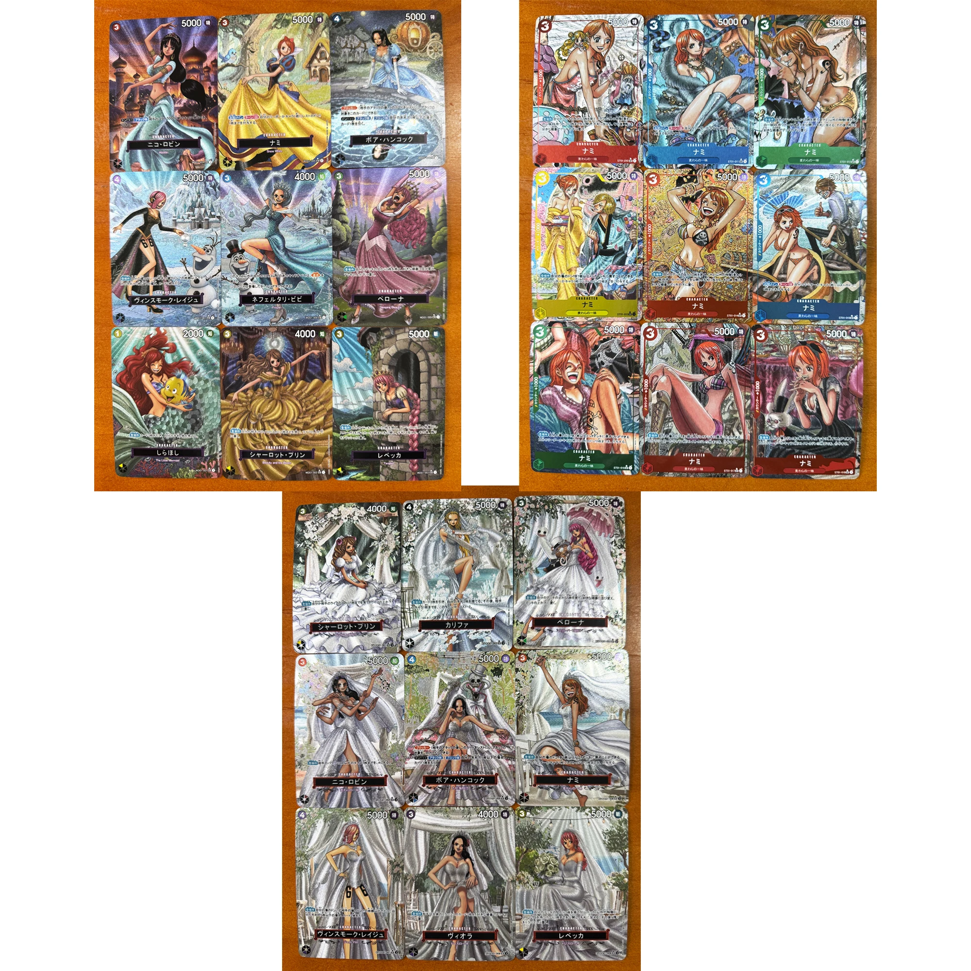 

9Pcs/set Diy One Piece Nami Hancock Robin Reiju Rebecca Series Flash Card OPCG Perona Kalifa Classic Anime Collection Card