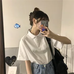 Autumn New In Basic T Shirt Long Sleeve Cotton Plus Size Cotton Polo T- Shirt Women Button Casual Office Lady Formal Women Tops
