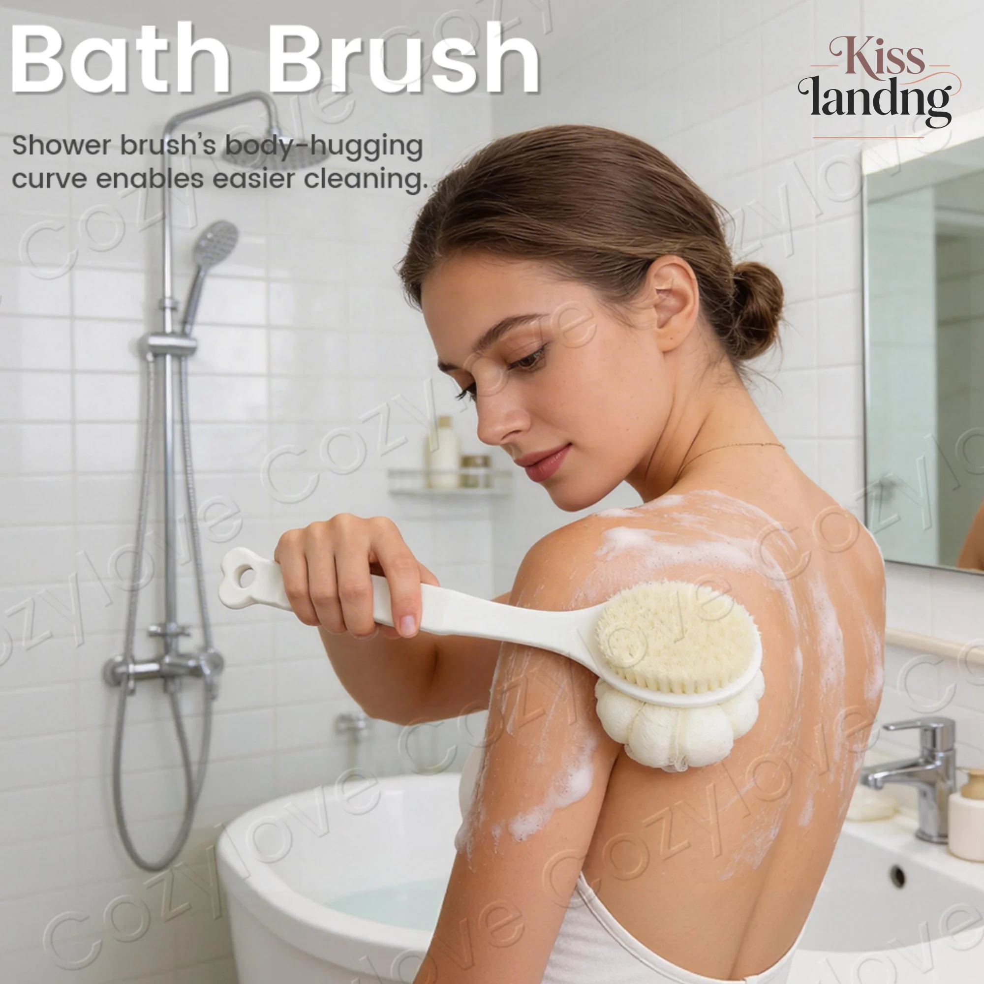 2-in-1 Long Handle Bath Brush | Soft Body Shower Brush with 