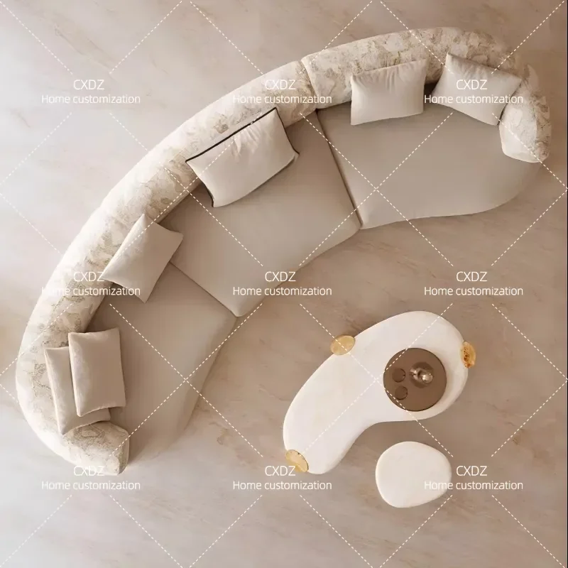 Curved Cotton Linen Sofa Simple Luxury Large Apartment Villa Living Room Fabric Sofa Removable Washable