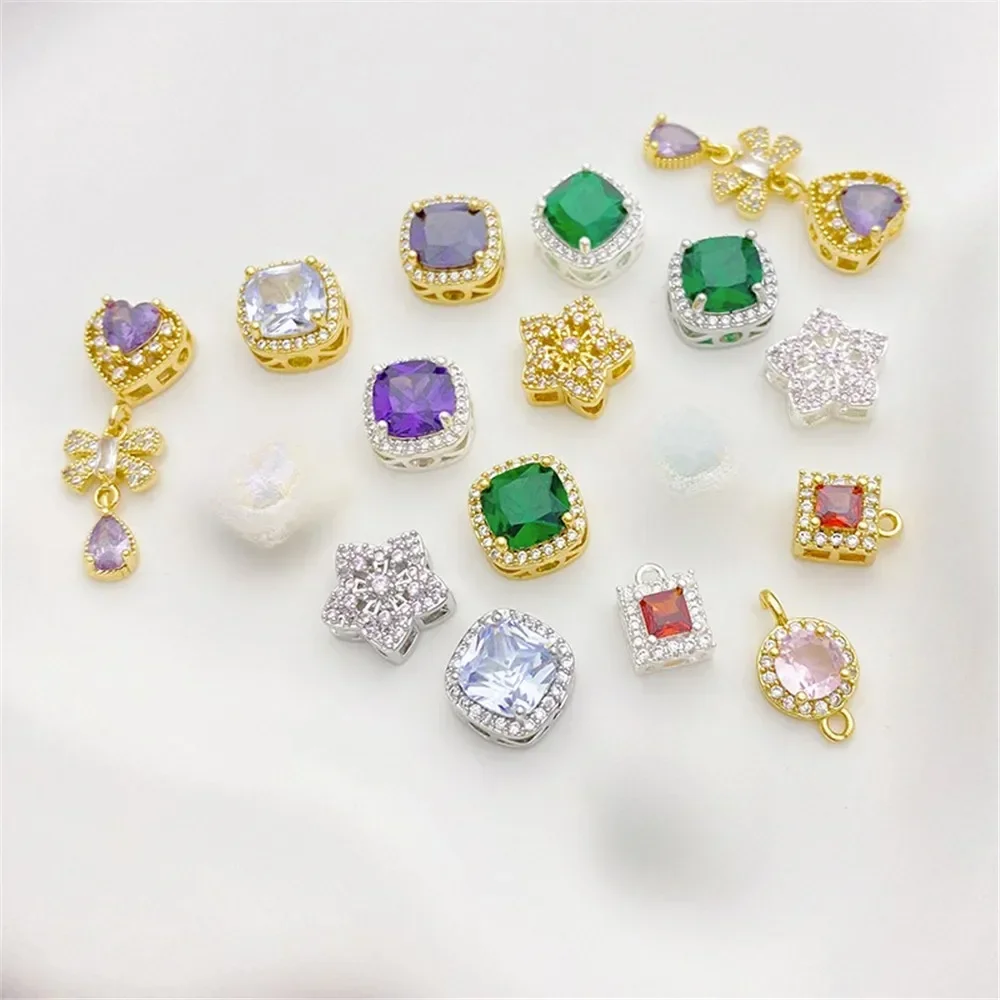 18K Bag Gold Inlaid Zirconium Peach Blossom Star Bead Partition Handmade DIY Bracelet Necklace Jewelry Material Accessories