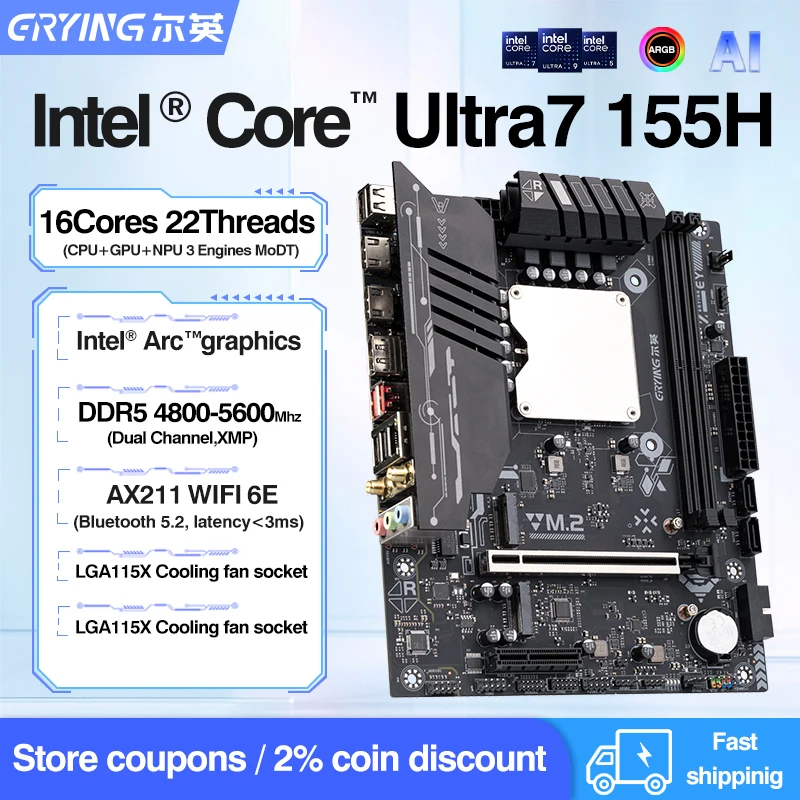 ERYING DIY MATX Motherboard Ultra9 185H Ultra7 165H 155H Ultra5