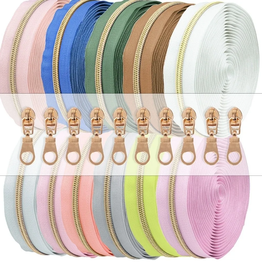 No.5 Pita Ritsleting Nilon Warna Kontras 4.5M Ritsleting 10 Ritsleting Penarik Slider Penutupan Ritsleting DIY Jaket Perbaikan Ritsleting Panjang