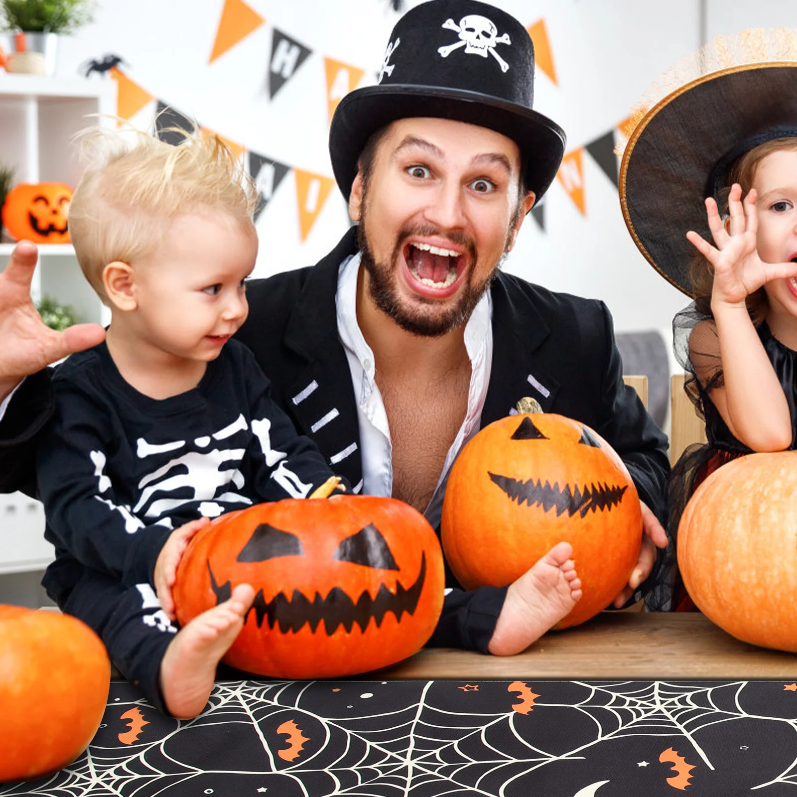 

Halloween Tablecloth Spider Web Pattern Premium Flax Material Stylish Table Cover for Party and Home Decor