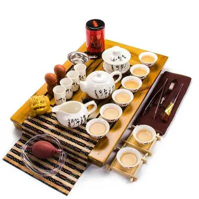 Hot Sale Yixing Ceramic Kung Fu Tea Set Solid Wood Tea Tray Teapot Tea Suit Chinese Tea Ceremony kung fu tea set