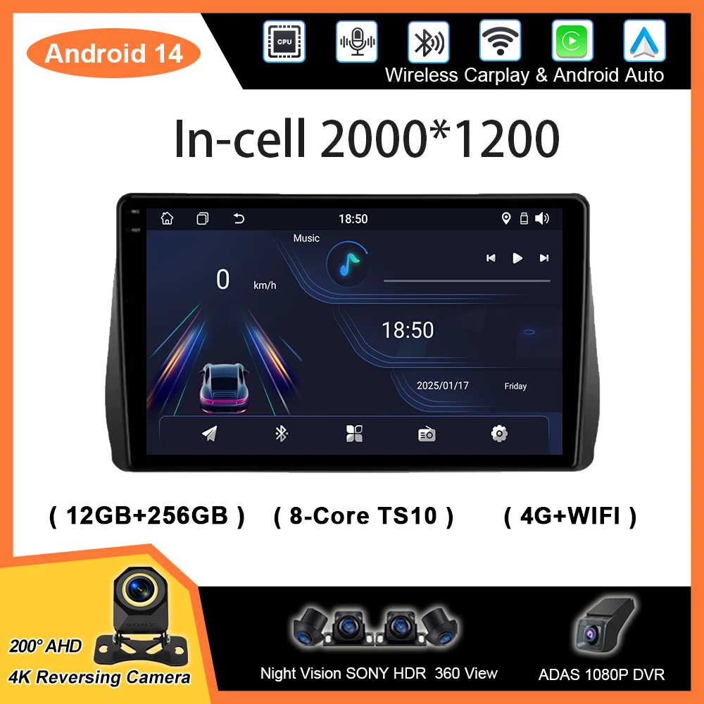 

Car Android Auto Carplay For Toyota Wish 2010 -2018 Car Radio Video Multimedia Player GPS Navigation In-cell QLED Screen 4G 2DIN