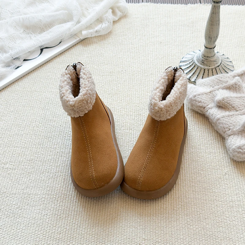 

Детские ботильоны, замшевые теплые кожаные ботинки на молнии сзади для девочек, корейский стиль, новинка зимы 2025, детские короткие ботинки, нескользящие универсальные