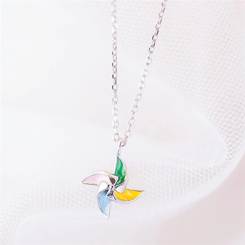 Literary Color Windmill Creative Sweet Fresh 925 Sterling Silver Clavicle Chain Female Necklace NE441