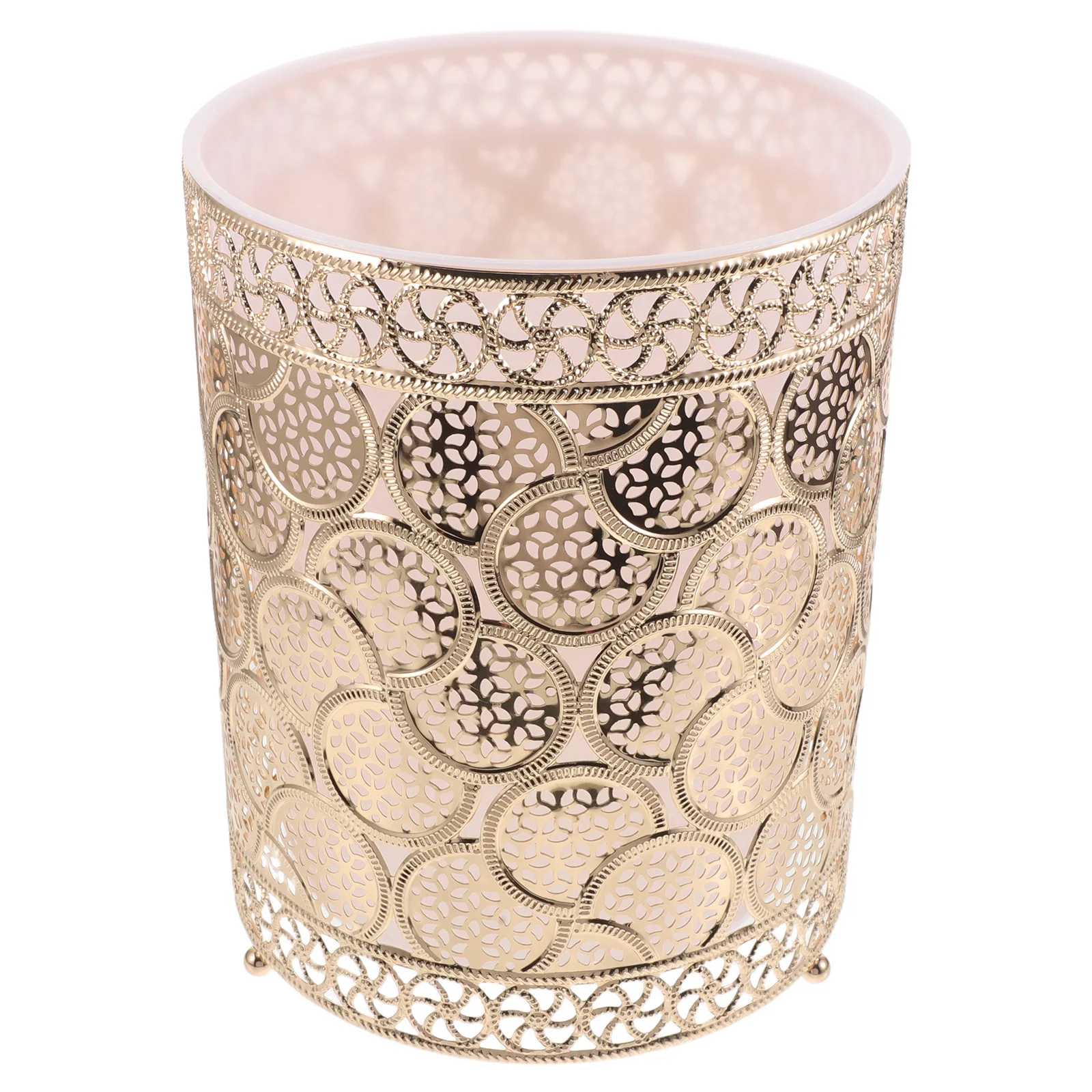 

Light Luxury Round Trash Can Modern Wrought Iron Metal Garbage Bin For Bedroom Bathroom Kitchen Office Household Waste