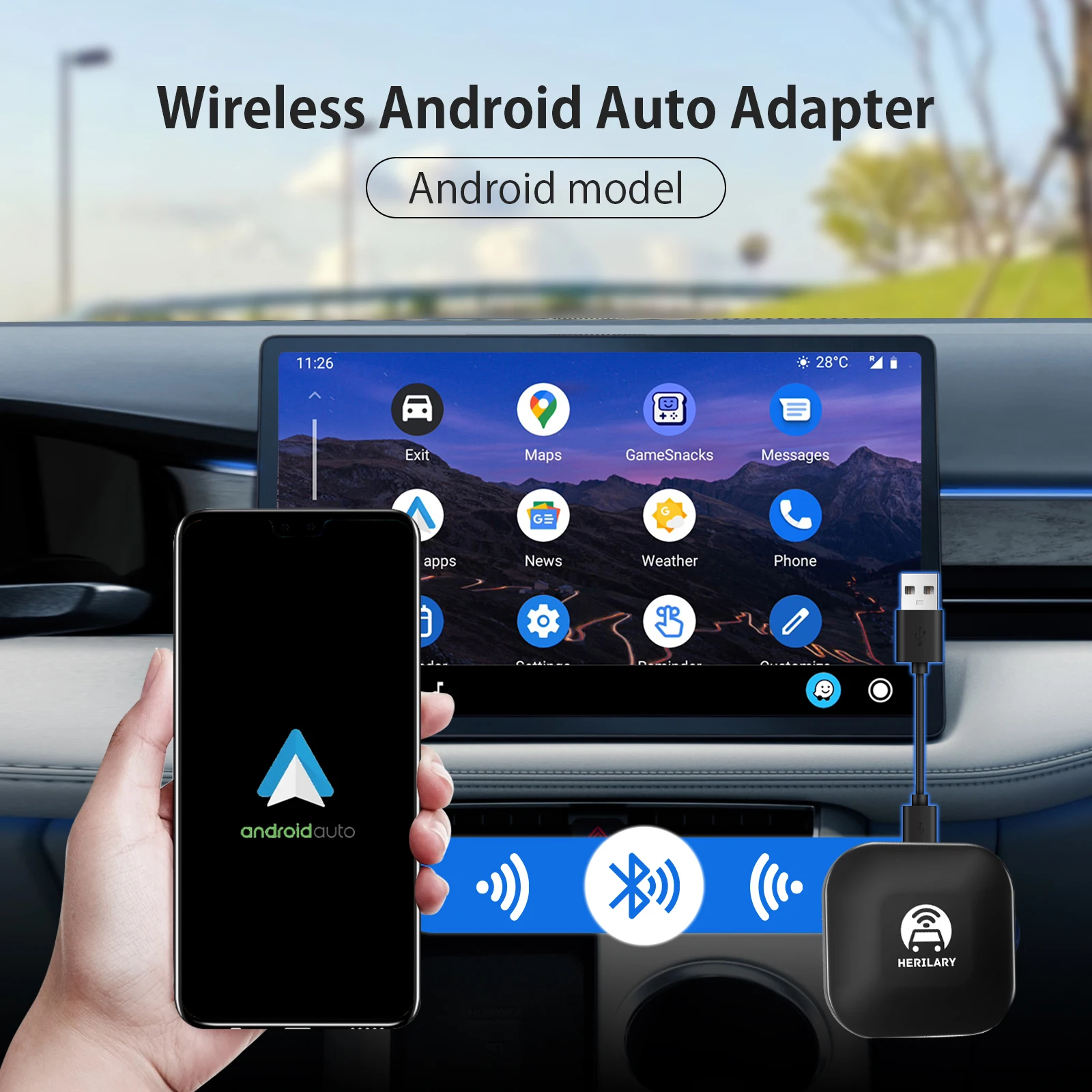 Leranda-adaptador de dongle sem fio do carro, reprodutor multimídia, bluetooth, auto android conectar, c1 _ aa, novo