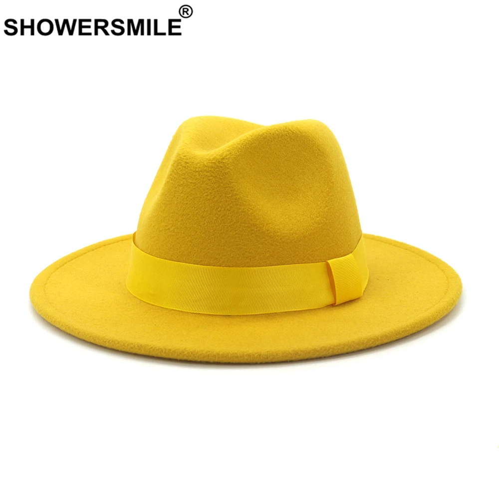 SHOWERSMILE Kisfokú Zsozsó Gyapjú Megtapint Dzsessz Fedora Core hats férfiak Nők Széleskörű Káva Széles karimájú mexikói kalap Brit stílusú Puhakalap Alaki Panamakalap kupak ruhát Kalap