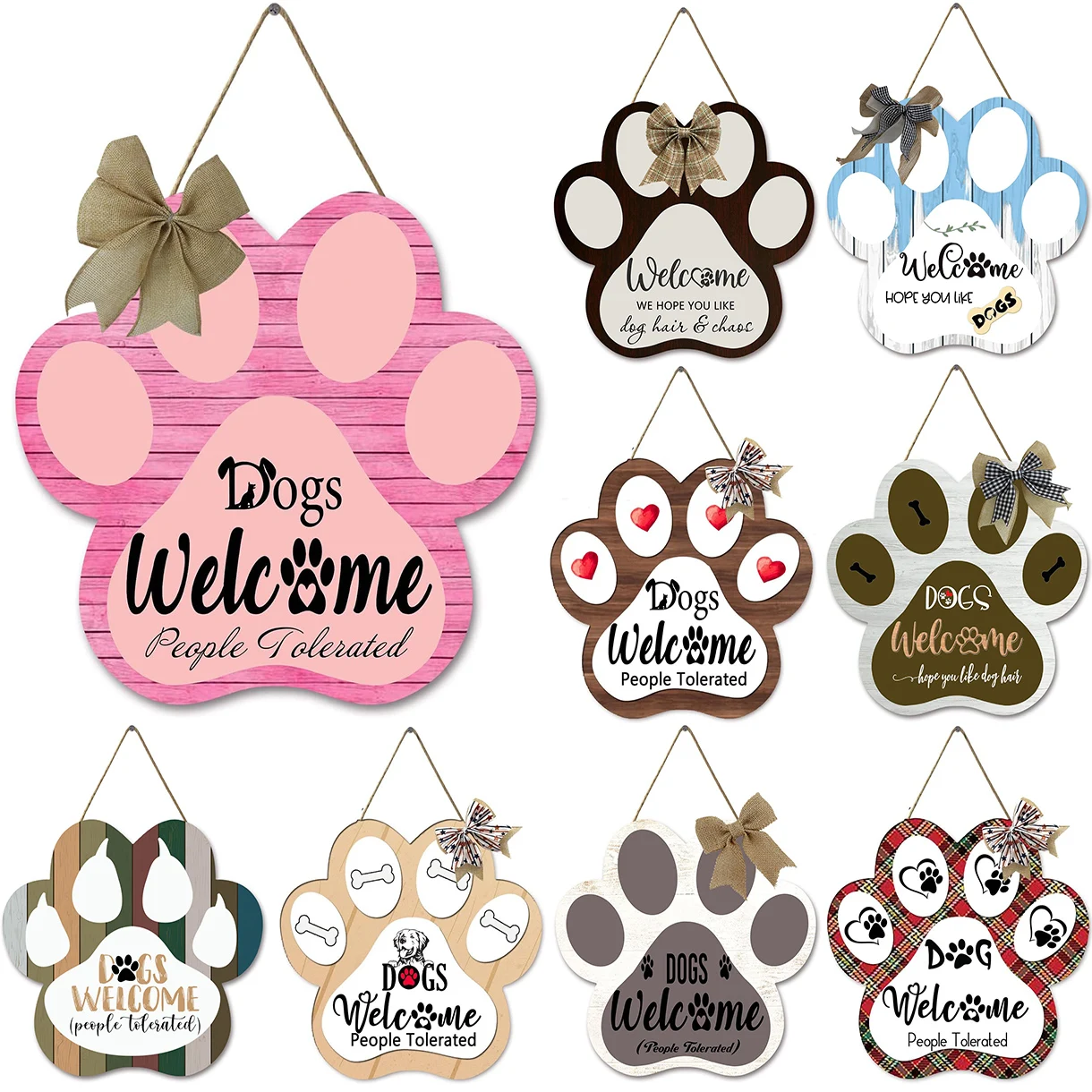 Dog Welcome Sign Dog Welcome People Tolerated Plaque Hanging Dog Paw Sign For Home Decoration Front Door Dogs Spot Plaque Wooden