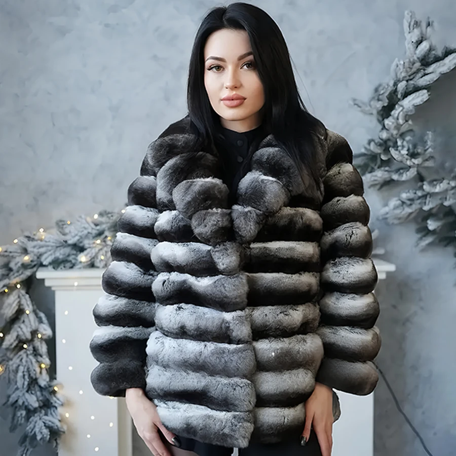 Real Fur Coat Women's Jacket Chinchilla Rex Rabbit Fur Coat Short Winter Warm Natural Rabbit Fur Coat Best Selling New Arrivals