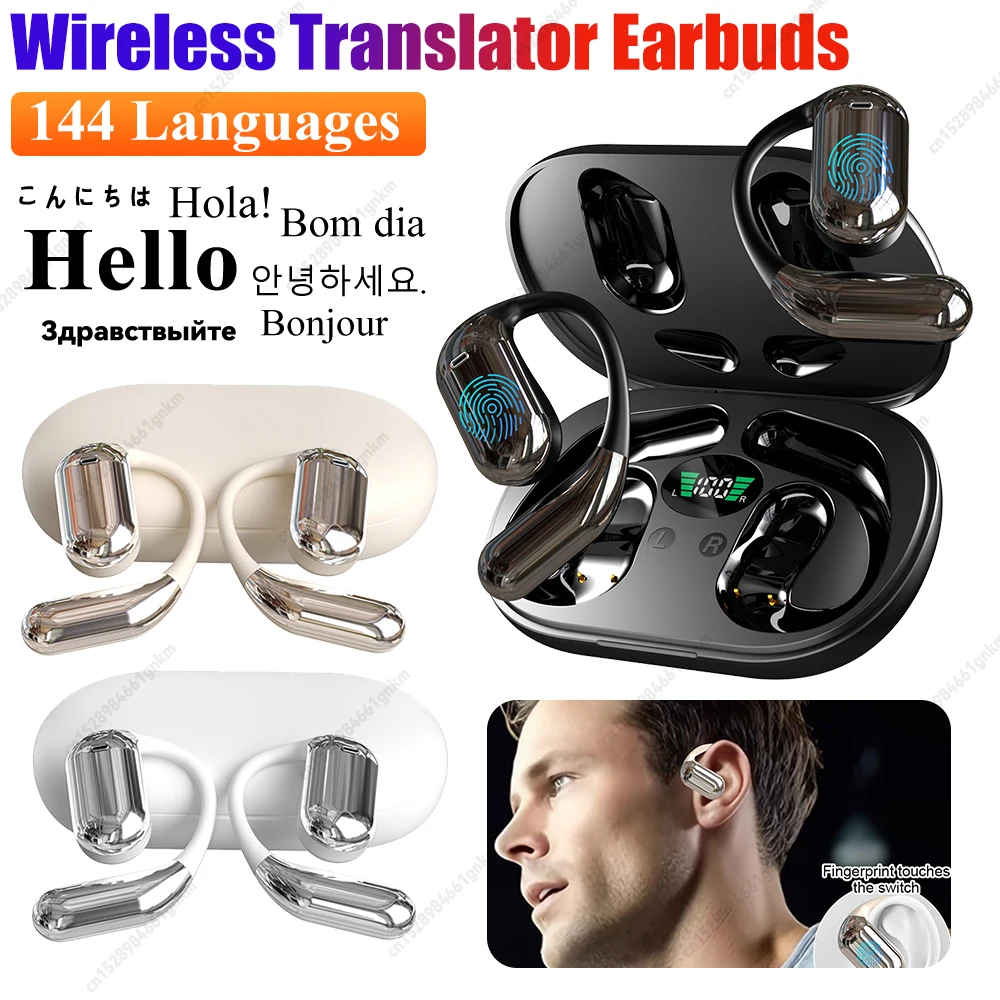 Wireless BT Translation Earbuds Real Time 144 Languages Instant Voice AI Translating Headphones for Travel Business Learning