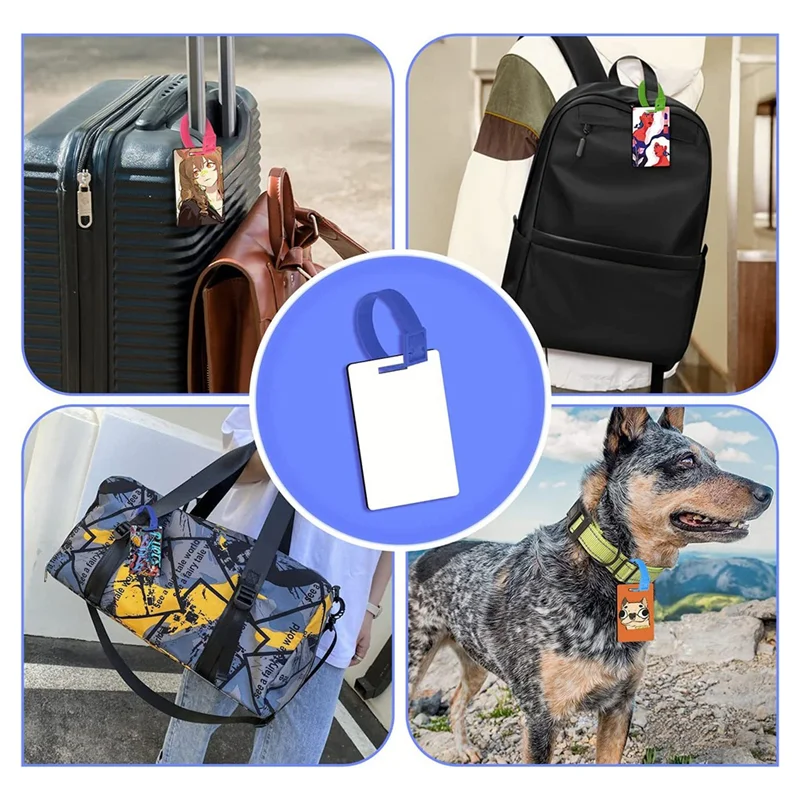 AB06 12 قطعة علامات الأمتعة فارغة التسامي الأبيض فارغة حقيبة سفر علامات الأمتعة مع حزام لهدايا عيد الميلاد