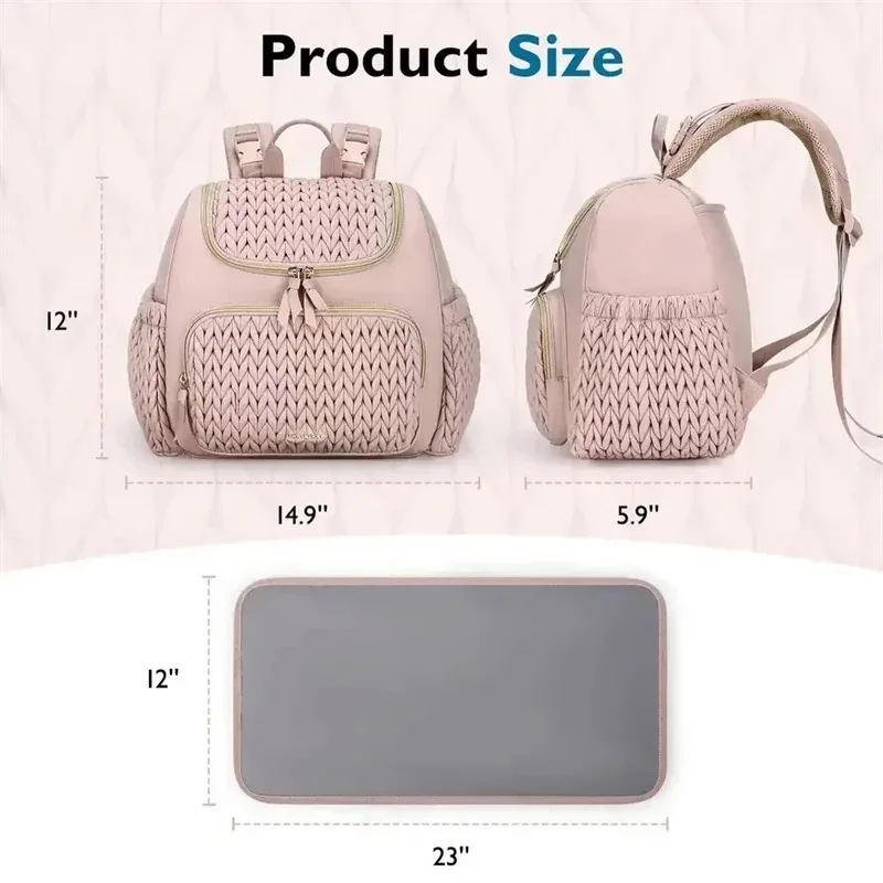 

Fashion Quilted Baby Diaper Backpack, Multi-Compartment Storage with Changing Pad, Lightweight & Durable Mom Bag