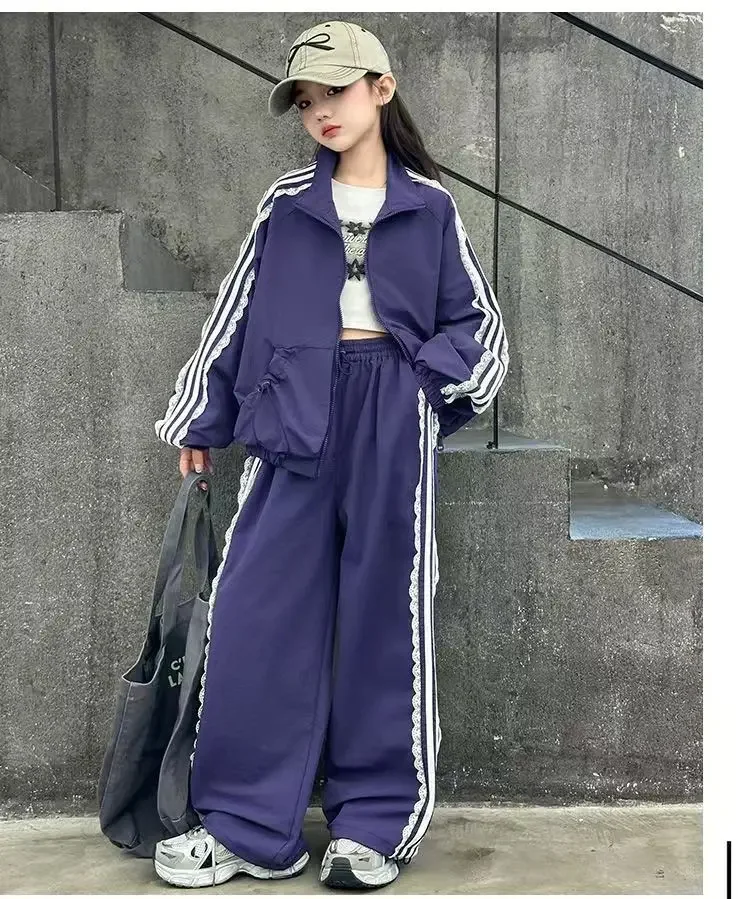 Koreanisches 2-teiliges Set für Mädchen – sportliche Trainingsanzug- und Streetwear-Kollektion |   Frühlings-/Herbstmode für Tweens-Babykleidung für Mädchen