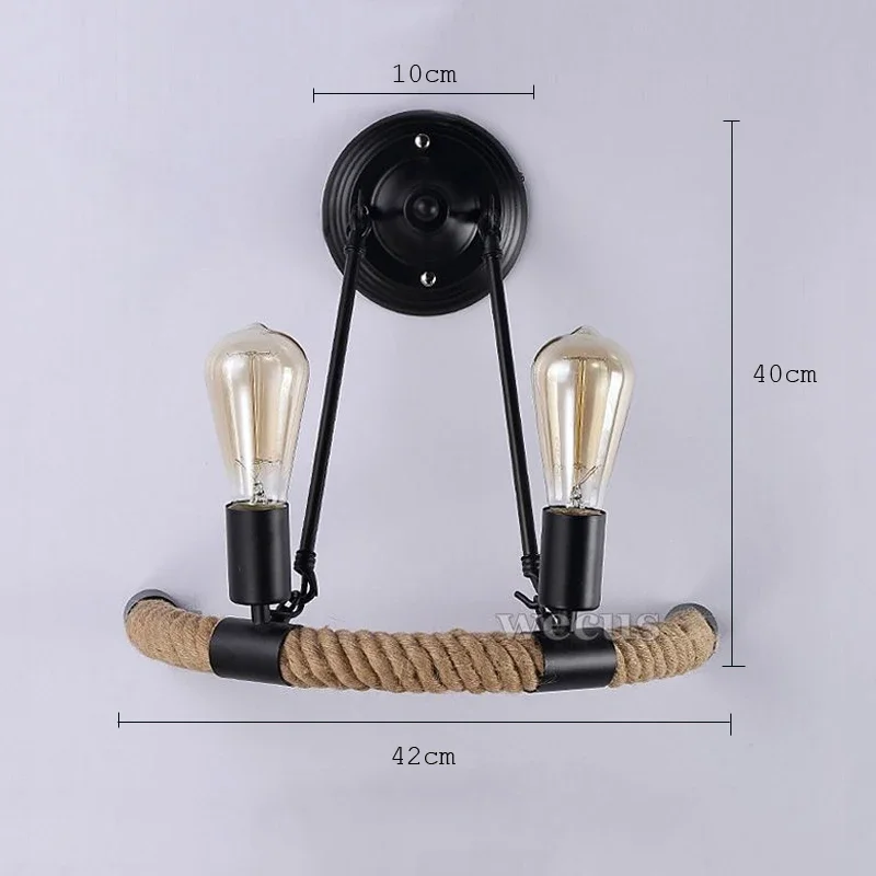 American Retro Loft Wall Lamp Restaurant Cafe Lighting Fixture Hemp Rope Wall Light For Bedroom Bedside Asile Stair Balcony Lamp