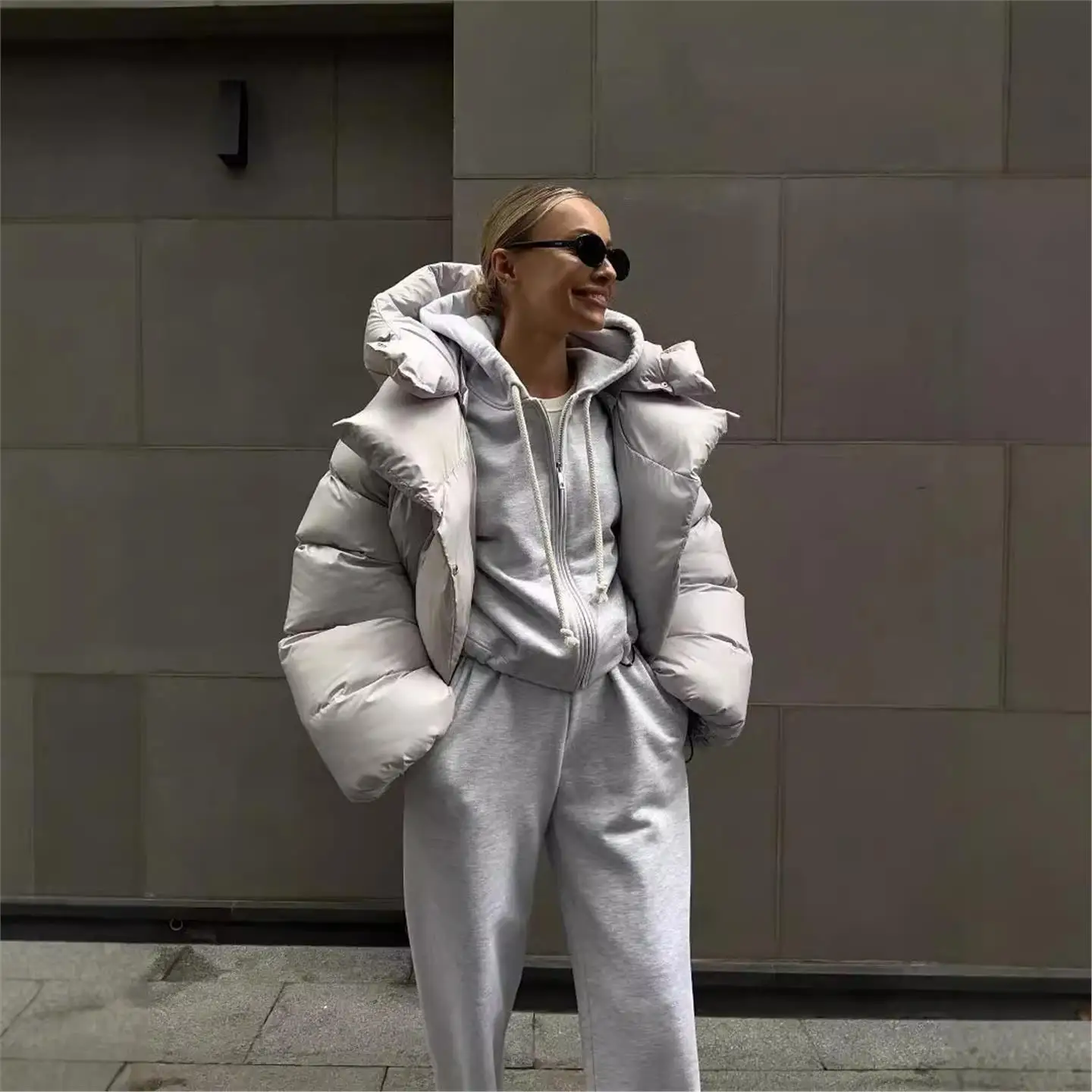 

Trendy Streetwear ort Bread Jaet for Women Winter 2025 Cotton Padded Thiened Long Sve Pure Color Brand Unbranded