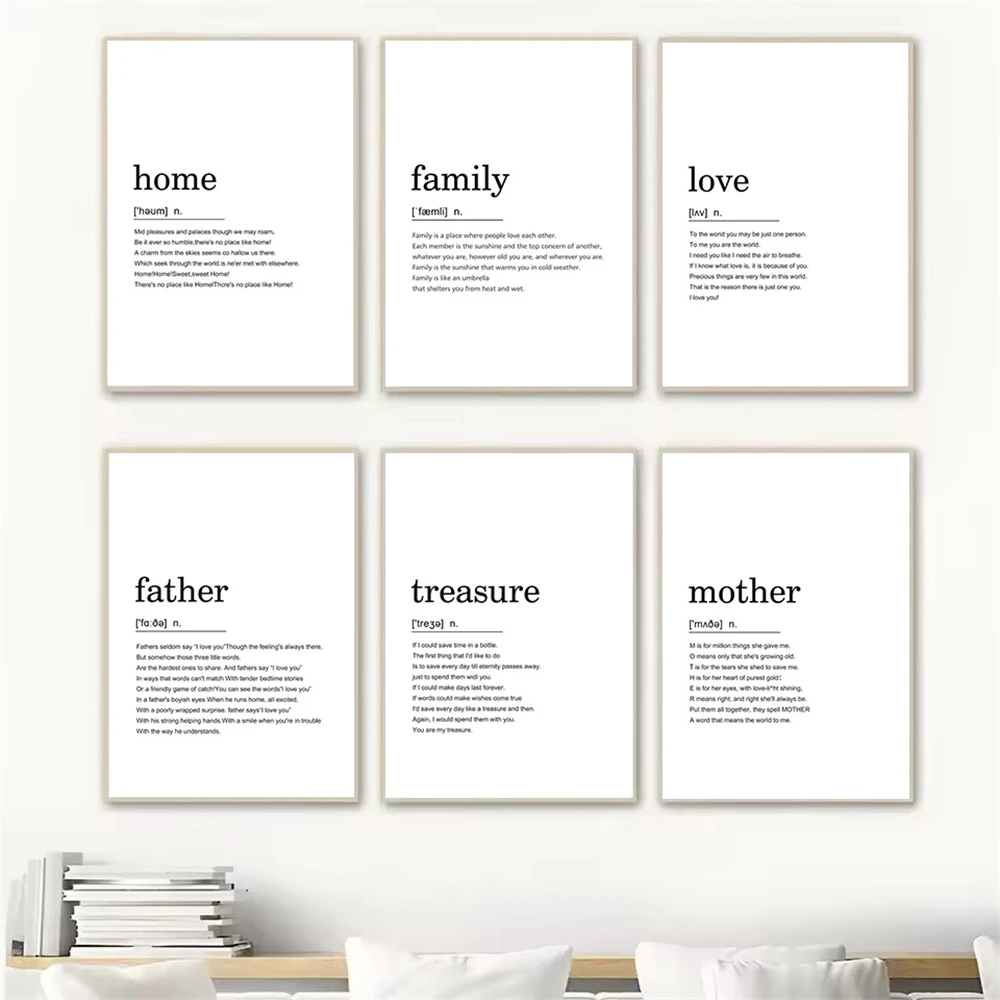 

Happy Family Quote Wall Art Black and White Posters Love Prints Nordic Minimalist Picture Canvas Painting Living Room Home Decor