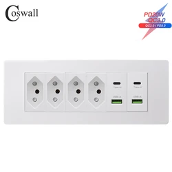 Coswall PC Panel PD 3.0 20W Type-C Dual USB Fast Charge Outlet Brasil Wall Socket Brazil Standard 20A Power Socket 194*75mm