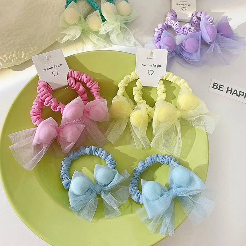 Children's Candy Color Bow Hair Rope Organza Hair Ties Cute Ponytail Holder Hair Accessories For Girl Elastic Rubber Hair Bands