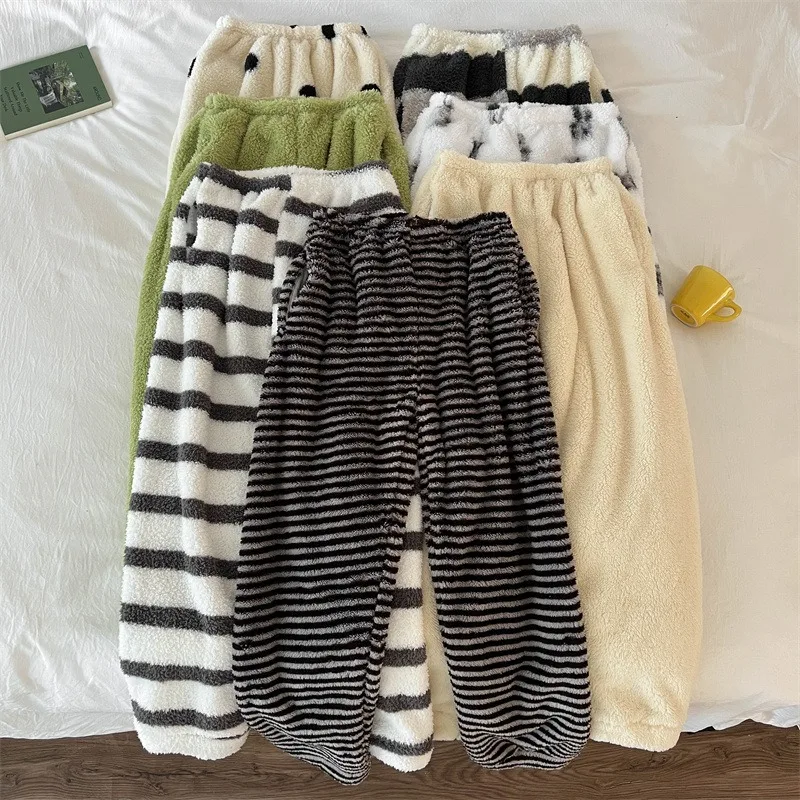

Женские утепленные фланелевые брюки для сна, осенне-зимняя домашняя одежда из кораллового флиса, длинные брюки с эластичной резинкой на талии, женские повседневные штаны для сна
