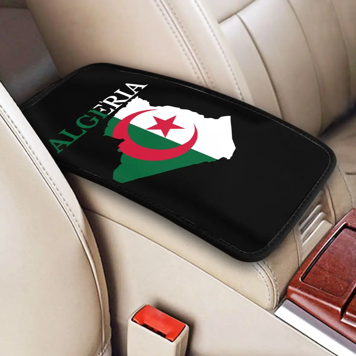 Center Console Protective Cushion Pad Car Accessories Algeria Flag Map Car Armrest Cover Mat Algerian Heart Storage Box Cover