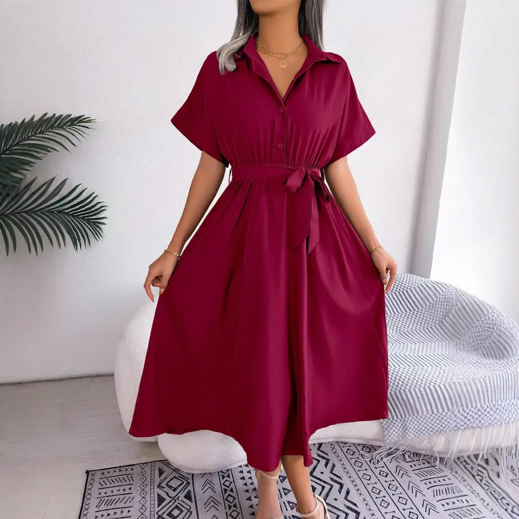 Décontracté couleur ample ceinturée irt Dr jupe longue transfrontalière femmes taille haute pour Ci Walk basique Sle ort Sve